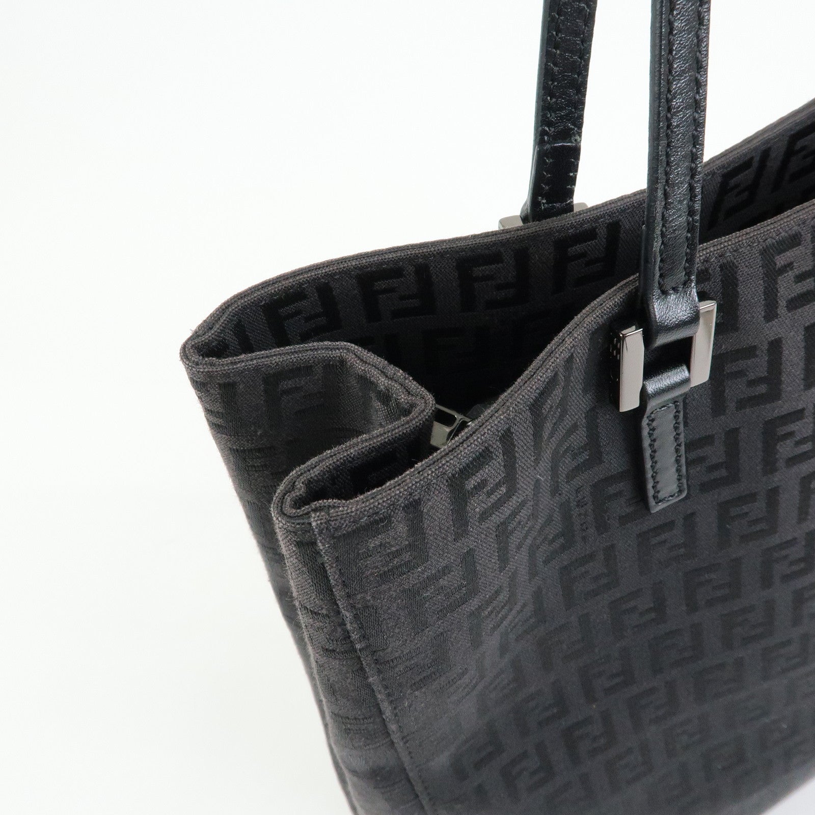 FENDI Zucchino Canvas Leather Tote Hand Bag Black 8BH131