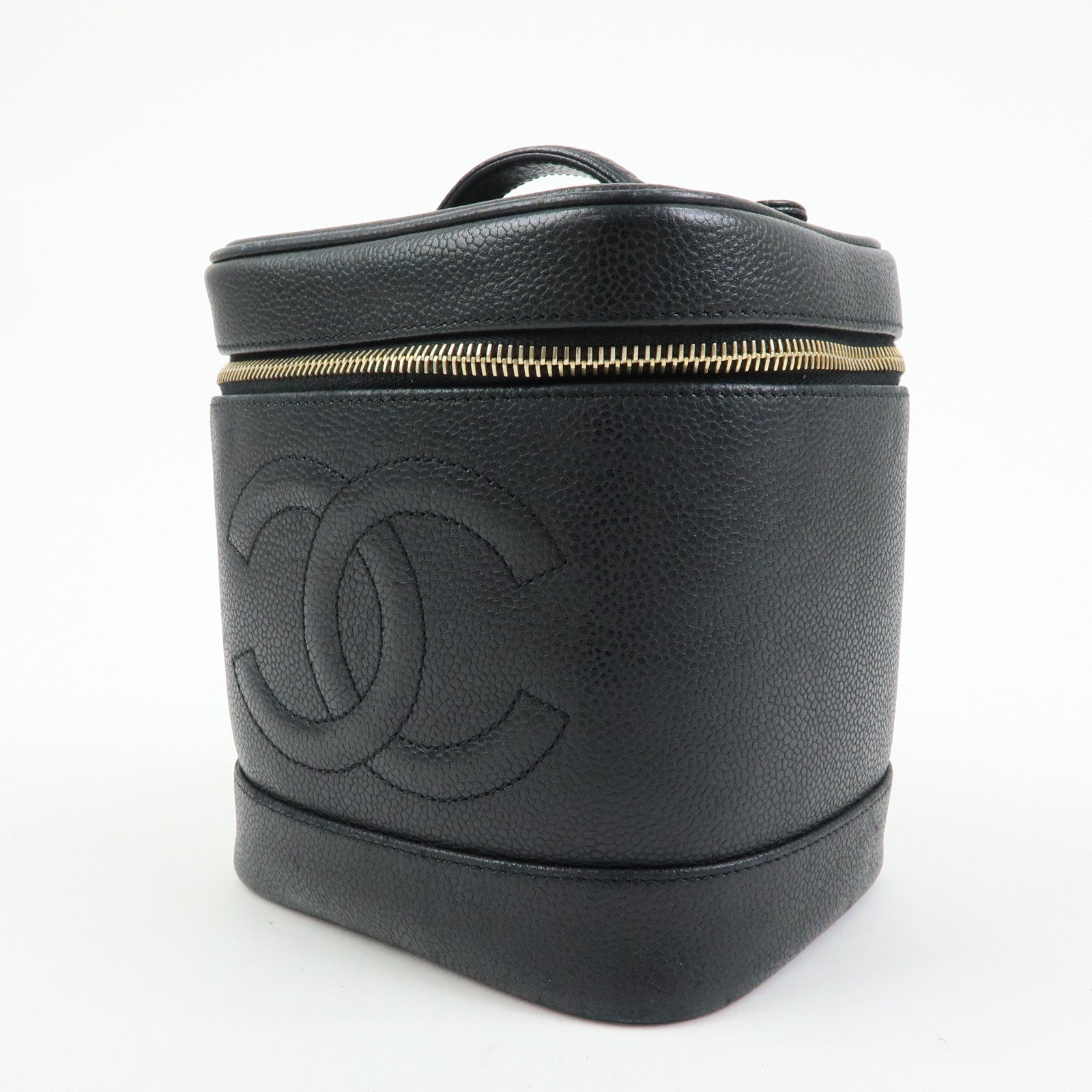CHANEL COCO Mark Caviarskin Vanity Bag Cosmetic Bag Black A01998