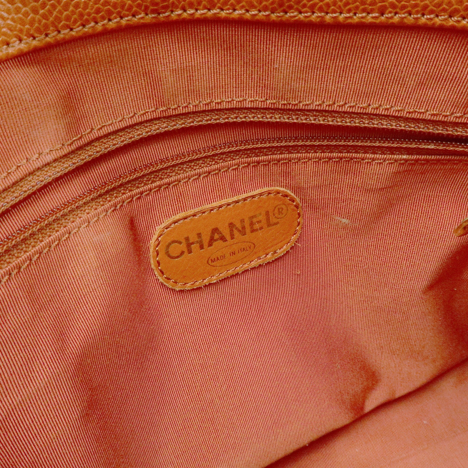 CHANEL Caviarskin Tote Bag Hand Bag Orange