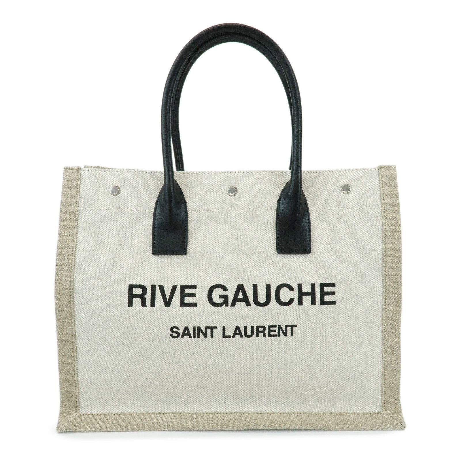 SAINT LAURENT PARIS Rive Gauche Cotton Leather Tote Bag Beige 617481