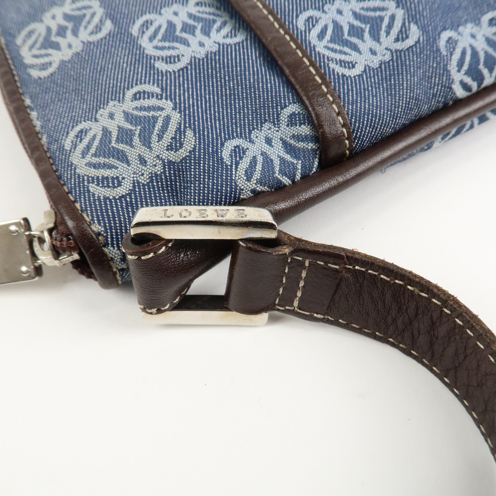 LOEWE Repeat Anagram Canvas Leather Shoulder Bag Crossbody Bag Blue Used