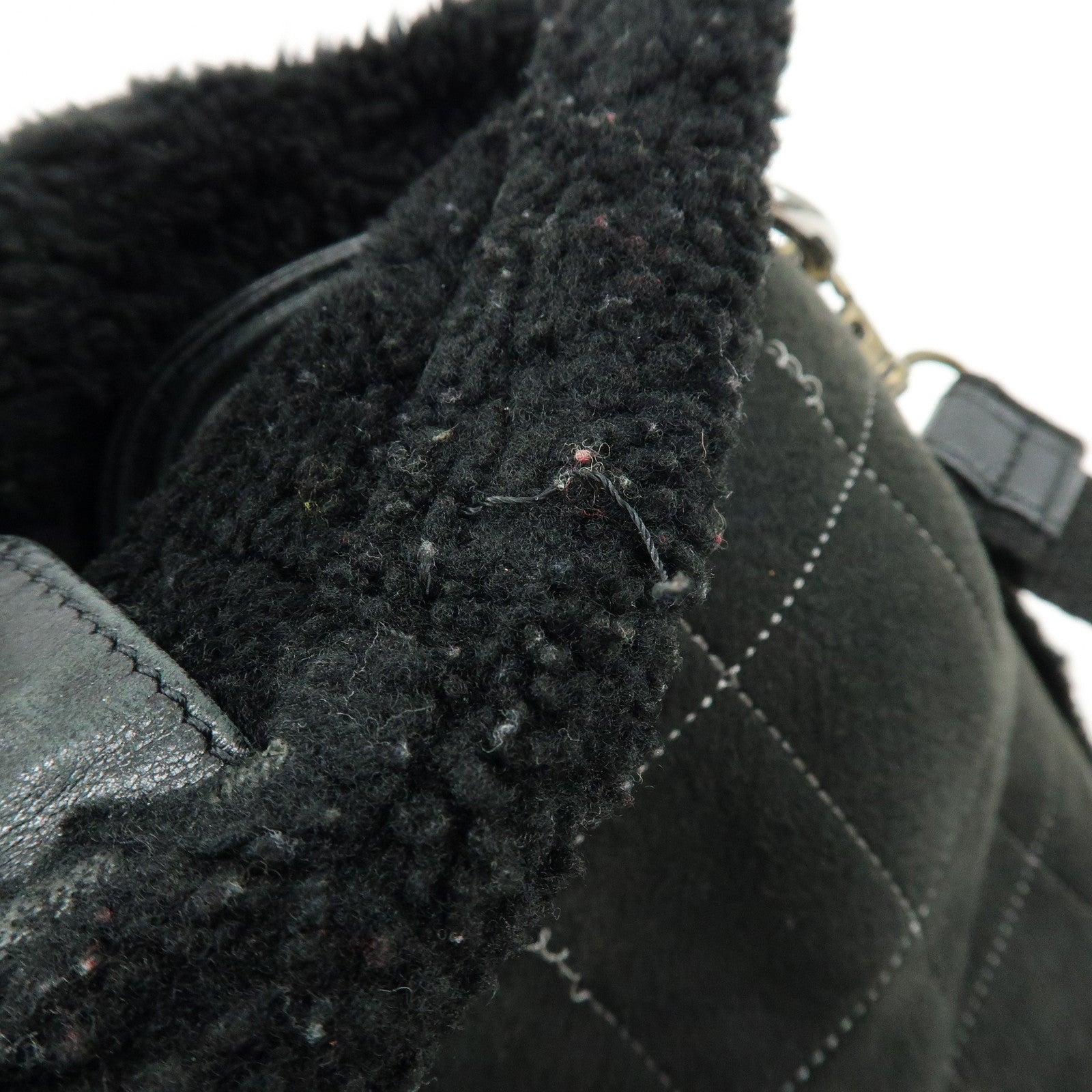 CHANEL Mouton Fur Leather Shoulder Bag with Strap Set Black