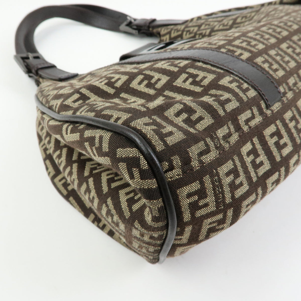 FENDI Zucchino Canvas Leather Shoulder Bag Hand Bag Beige Brown 8BR463