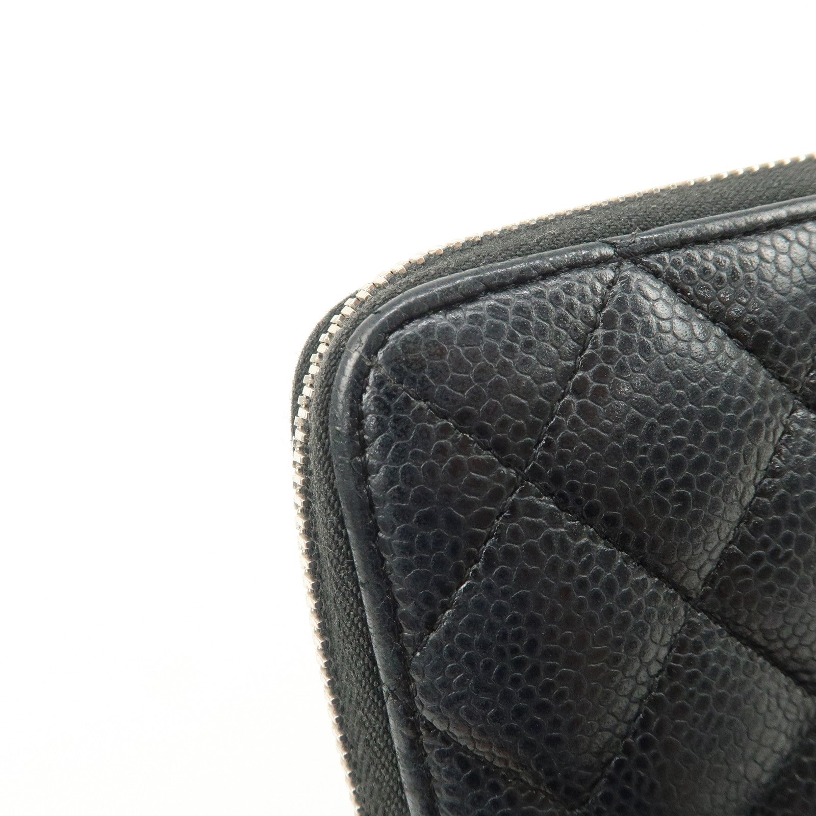 CHANEL COCO Mark Matelasse Caviarskin Zip Around Long Wallet A50097 Used