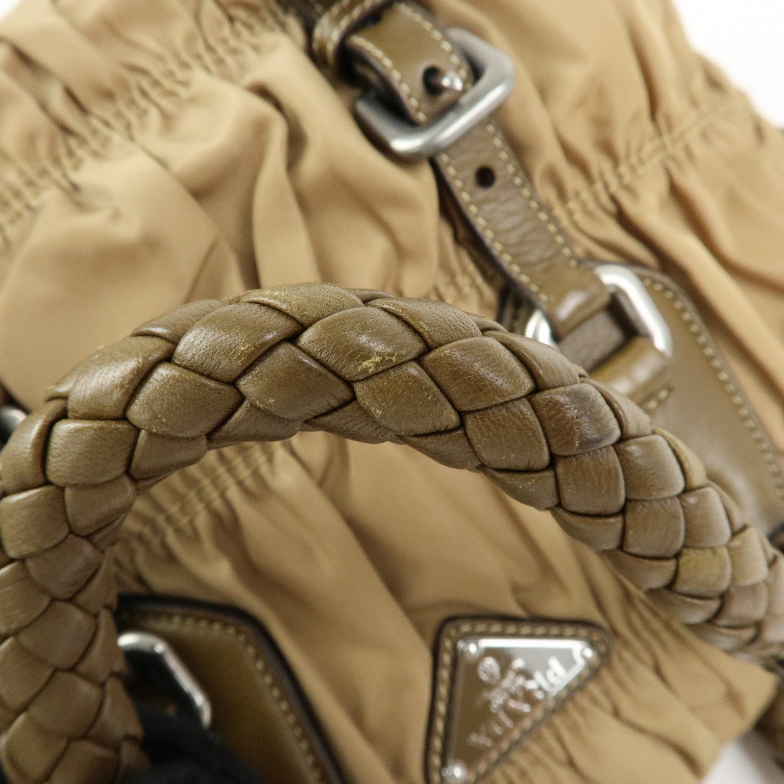 PRADA Triangle Logo Nylon Leather Tessuto Gaufre Hand Bag Brown