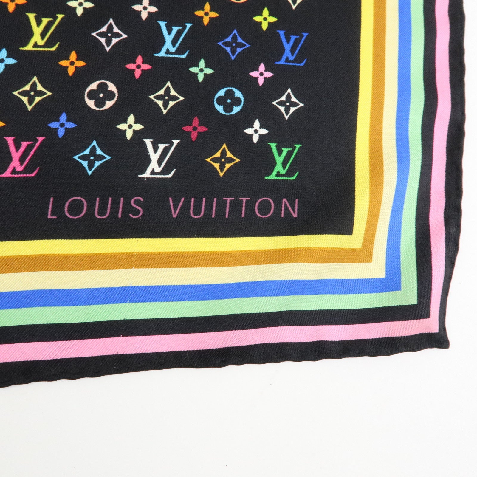 Louis Vuitton Monogram Silk 100% Scarf Multicolor Black M71914