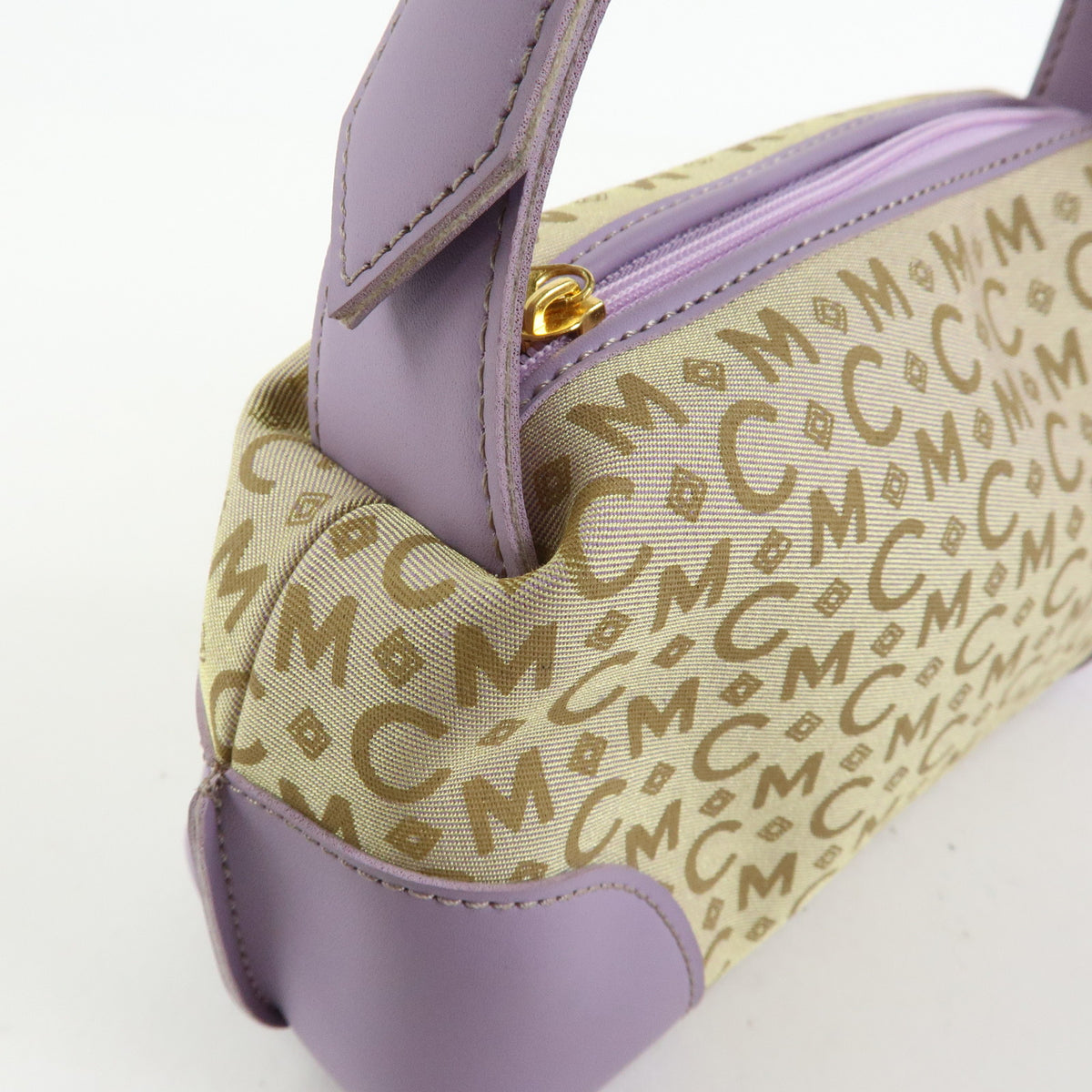 MCM Visetos Jacquard Canvas Leather Mini Hand Bag Beige Purple