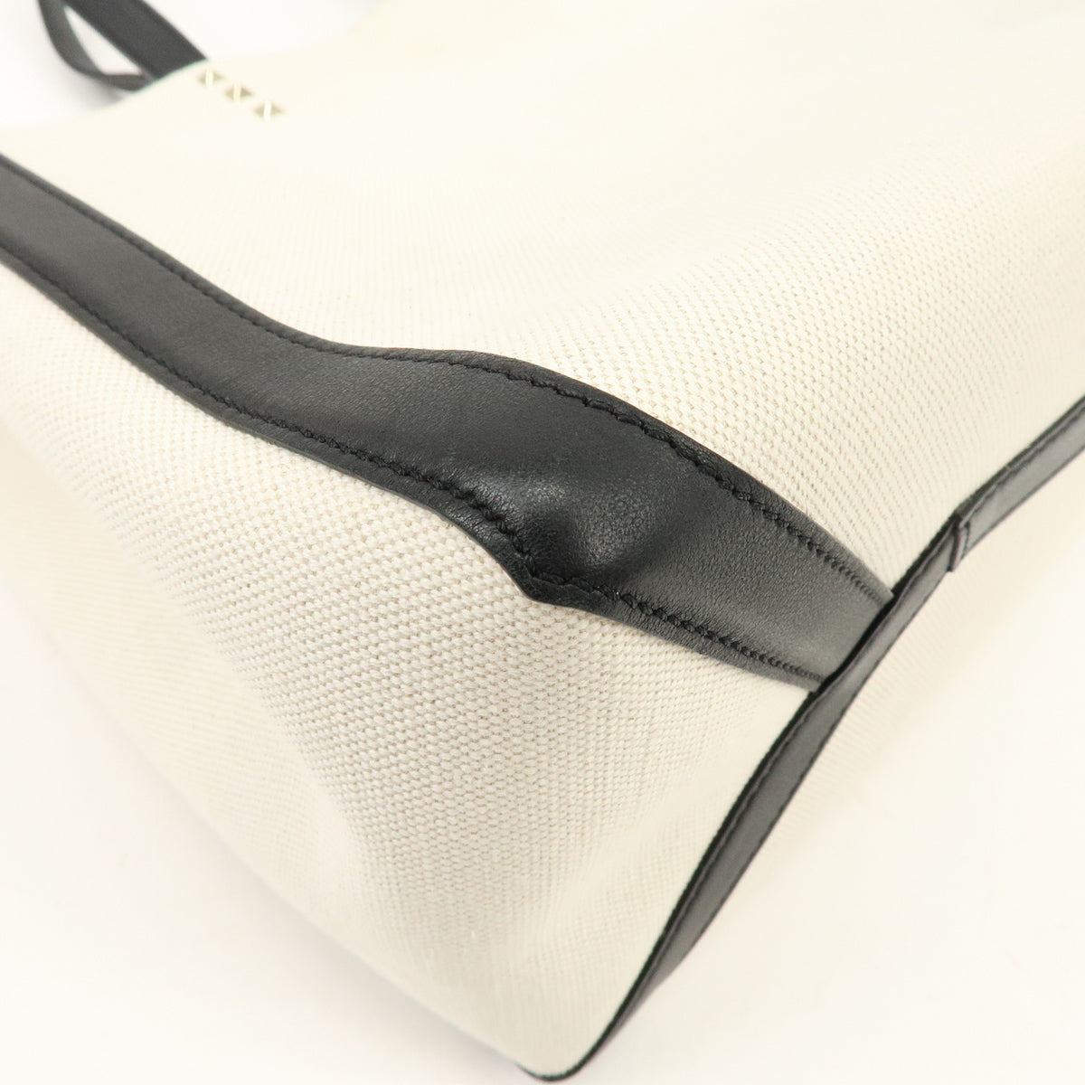 VALENTINO VLTN Rockstud Canvas Leather Tote Bag Hand Bag White Black