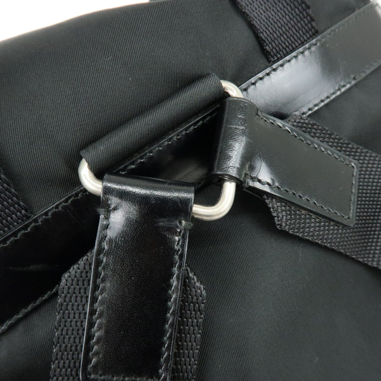 PRADA Triangle Logo Nylon Leather Backpack Rucksack Black BZ2811