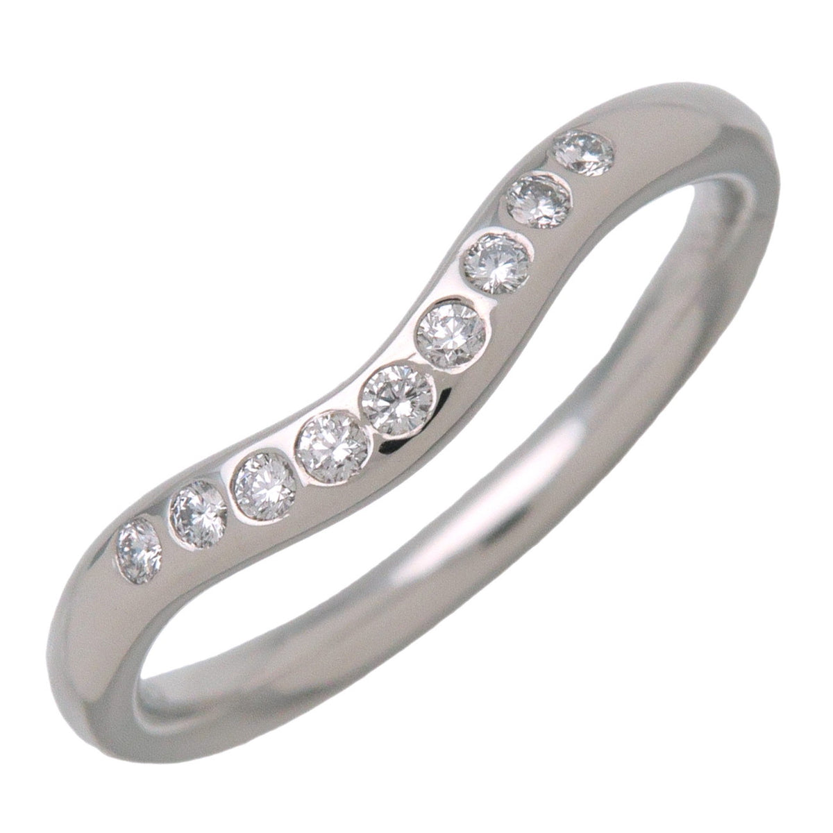 Tiffany & Co Curved Band 9P Diamond Ring PT950 Platinum US4 EU47 HK8.5