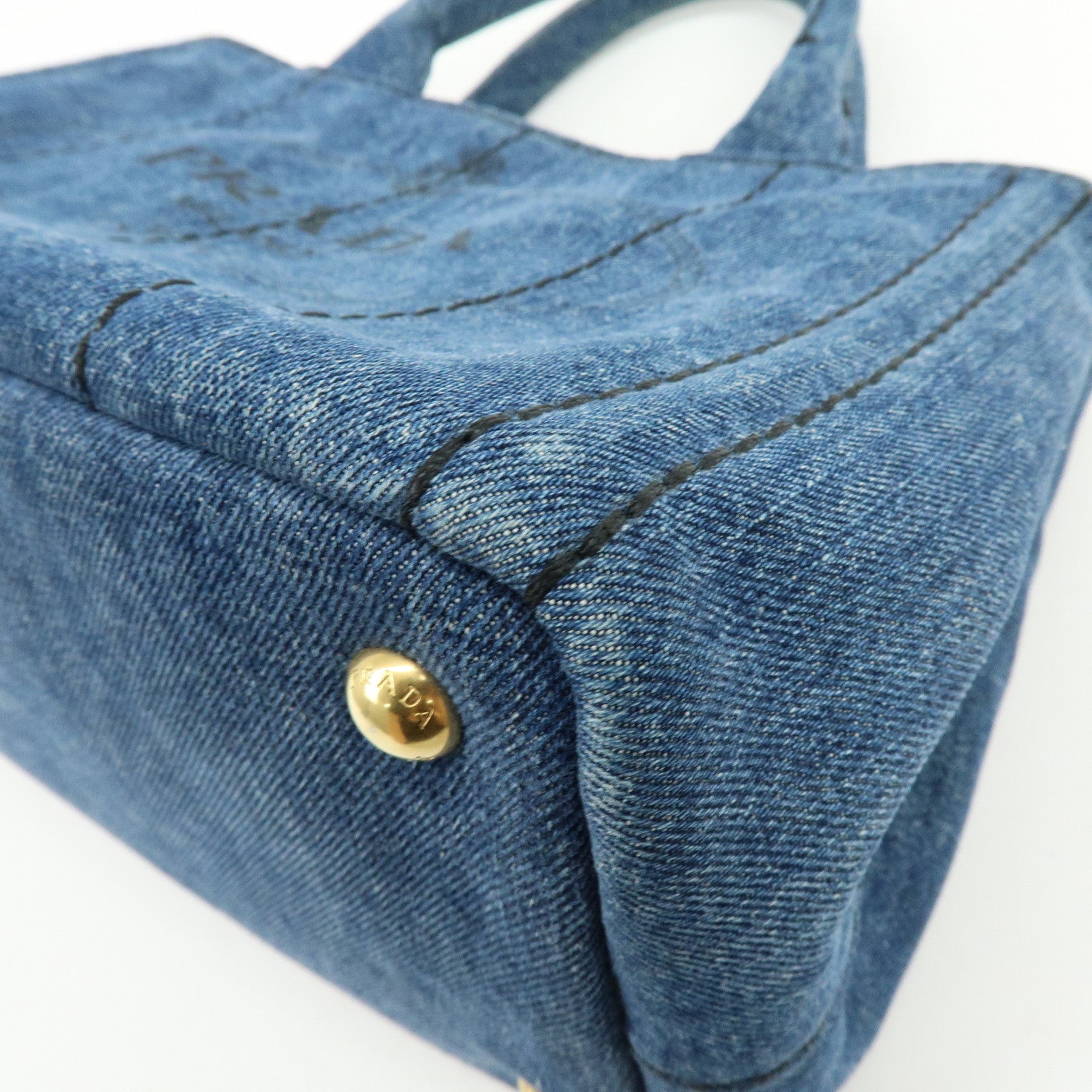 PRADA Canapa Mini Triangle Logo Denim 2Way Bag Hand Bag Blue 1BG439