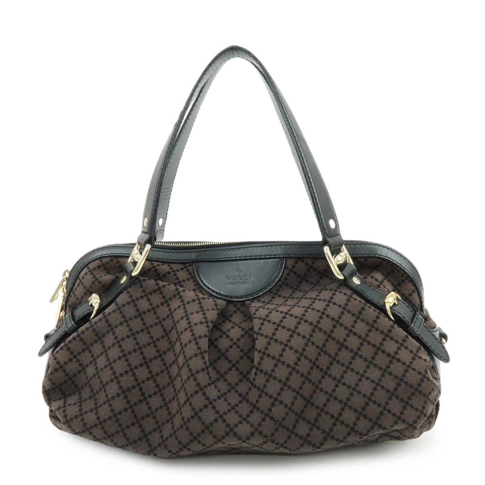 GUCCI Diamante Canvas Leather Shoulder Bag Boston Bag Black 269930