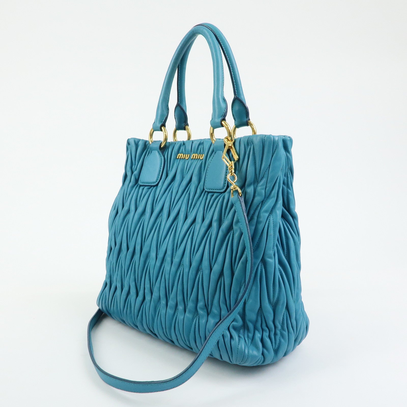 MIU MIU Matelasse Nappa Leather 2Way Bag Hand Shoulder Bag Blue RN0874