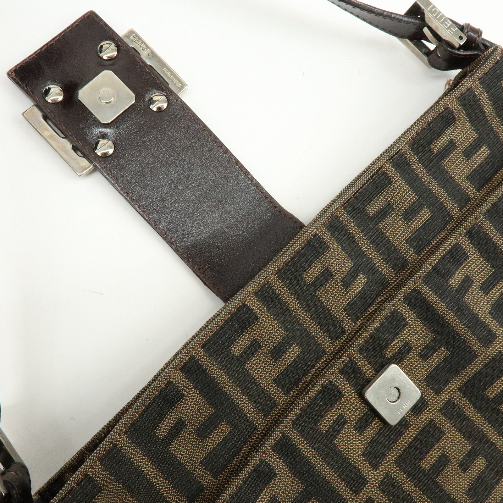 FENDI Zucca Jacquard Canvas Leather Hand Bag Shoulder Bag Brown