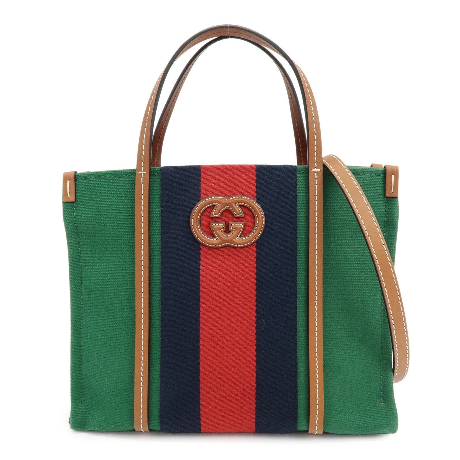 GUCCI Interlocking G Sherry Canvas 2Way Bag Hand Shoulder Bag 727728