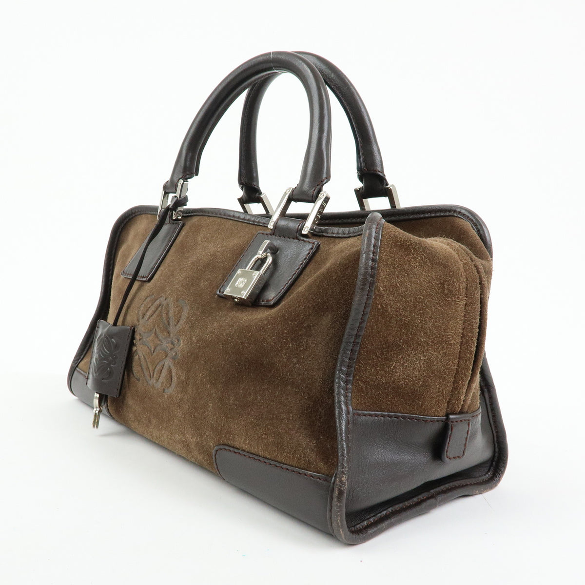 LOEWE Anagram Amazona 28 Suede Leather Hand Bag Boston Bag Brown