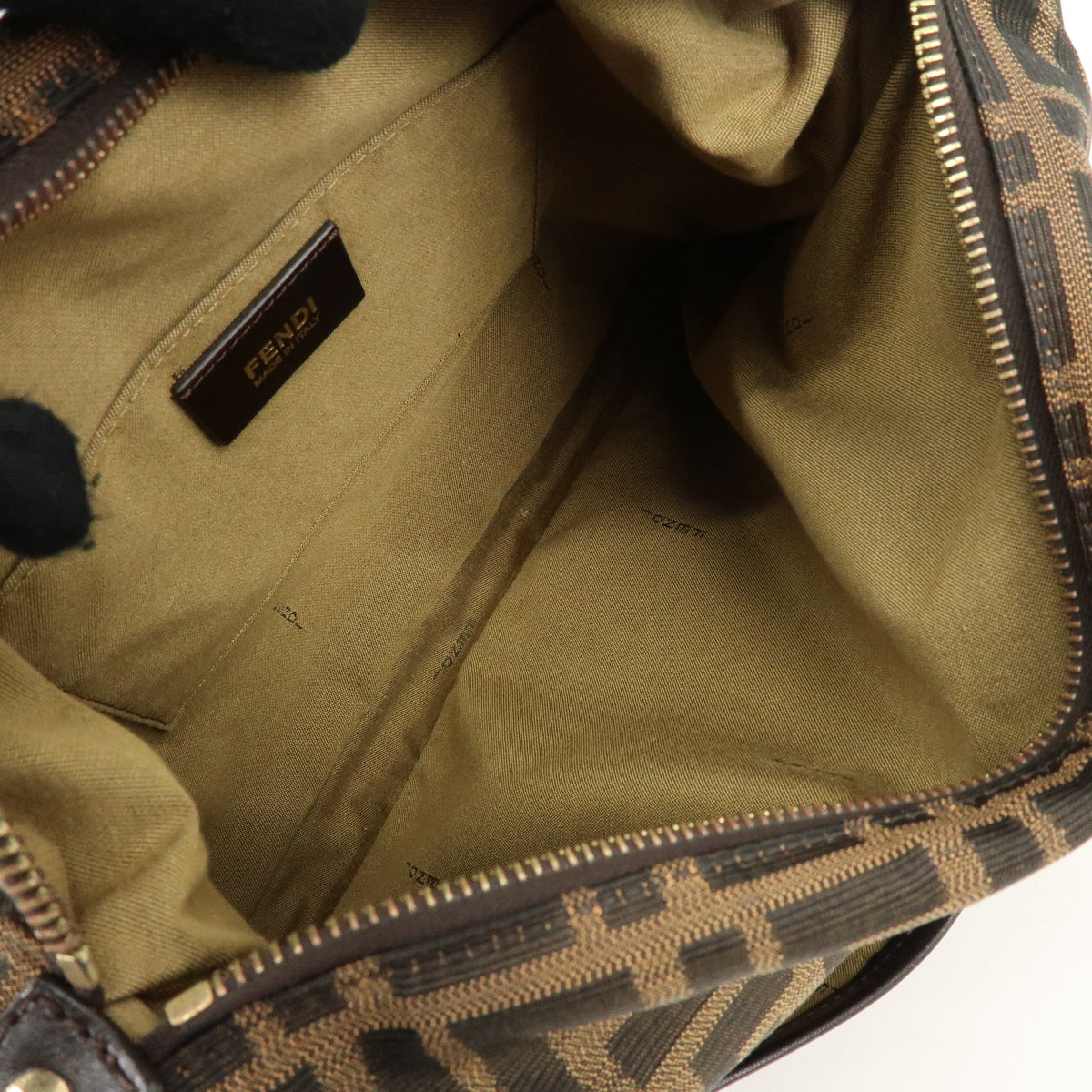 FENDI Zucca Canvas Leather Shoulder Bag Brown Black 8BT190