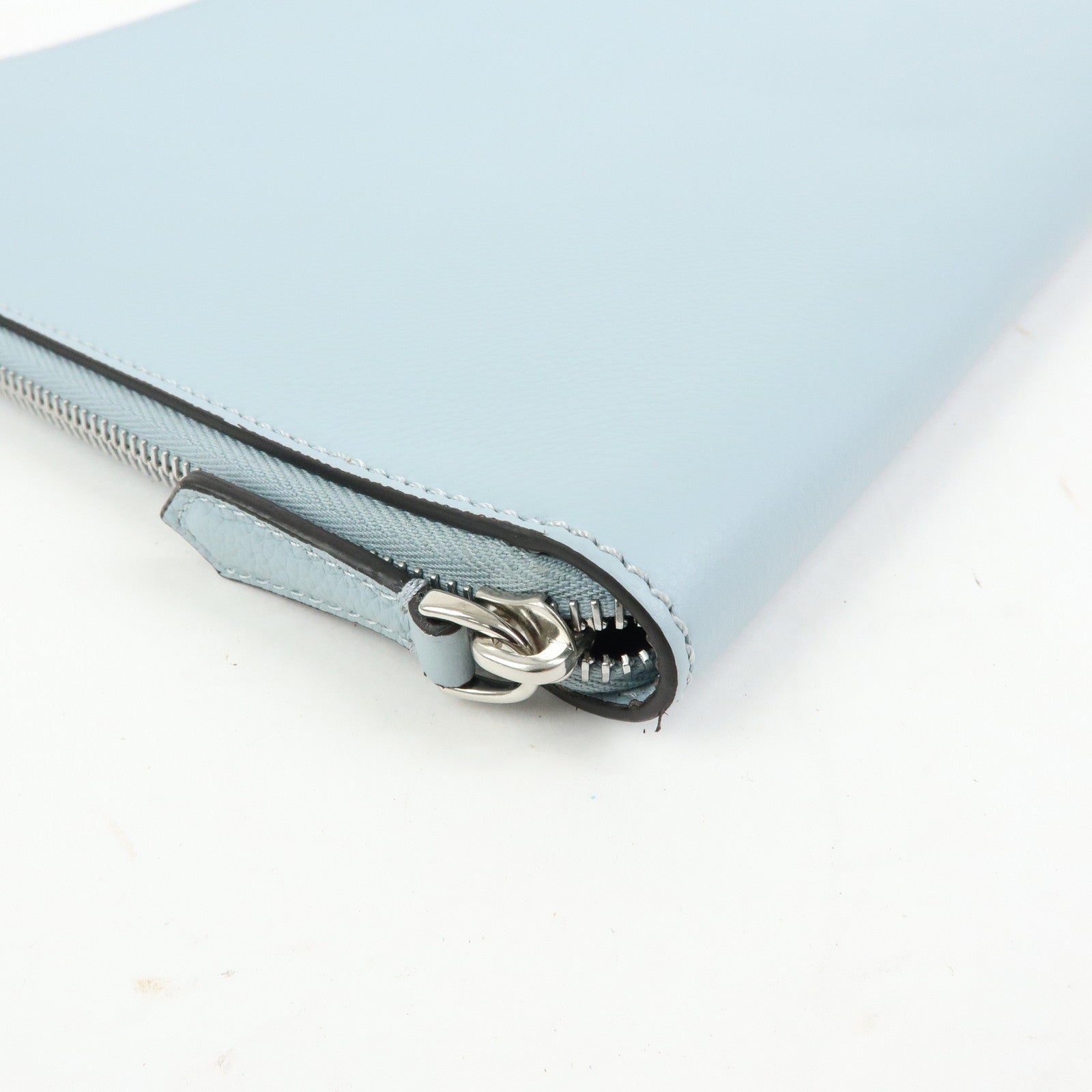 FENDI Leather Clutch Bag Document Case Flat Pouch Light Blue 7N0167