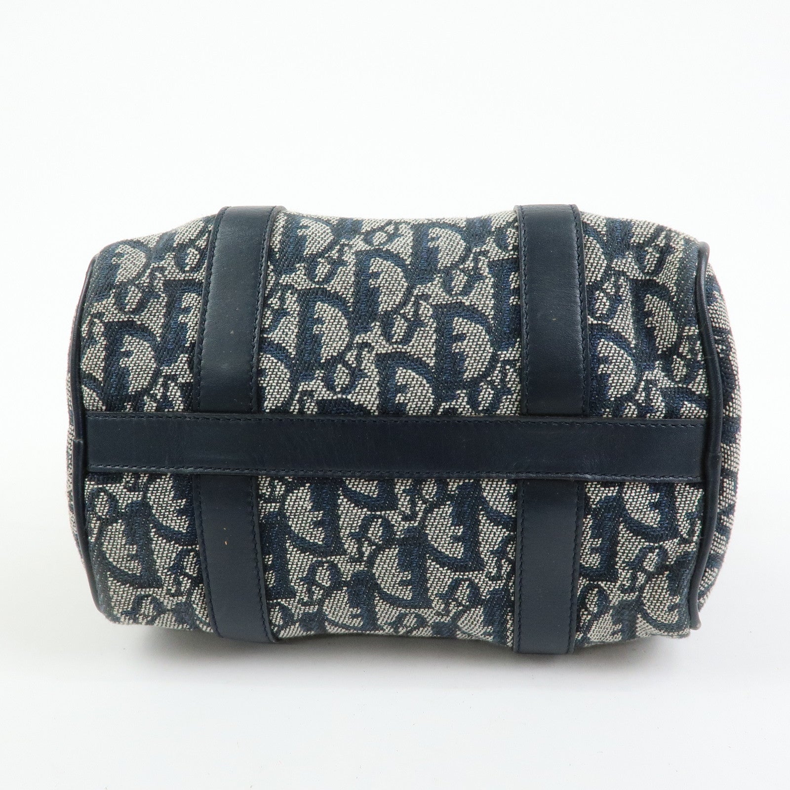 Christian Dior Trottern Jacquard Leather Mini Boston Bag Hand Bag Navy