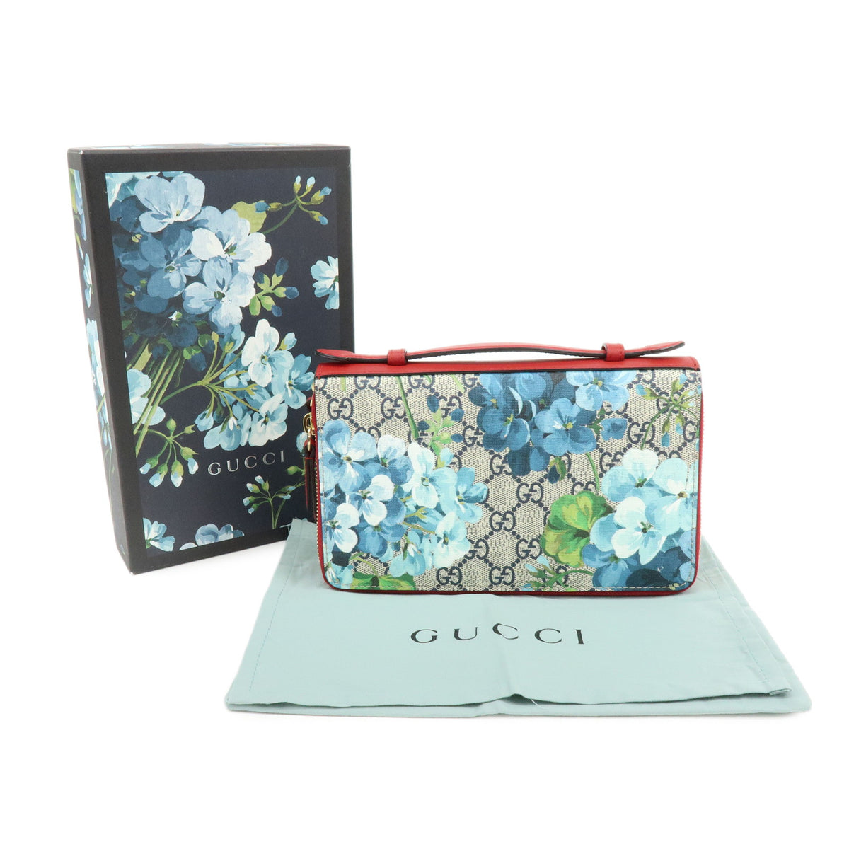 GUCCI GG Blooms GG Supreme Long Wallet Travel Case Red Beige 429767
