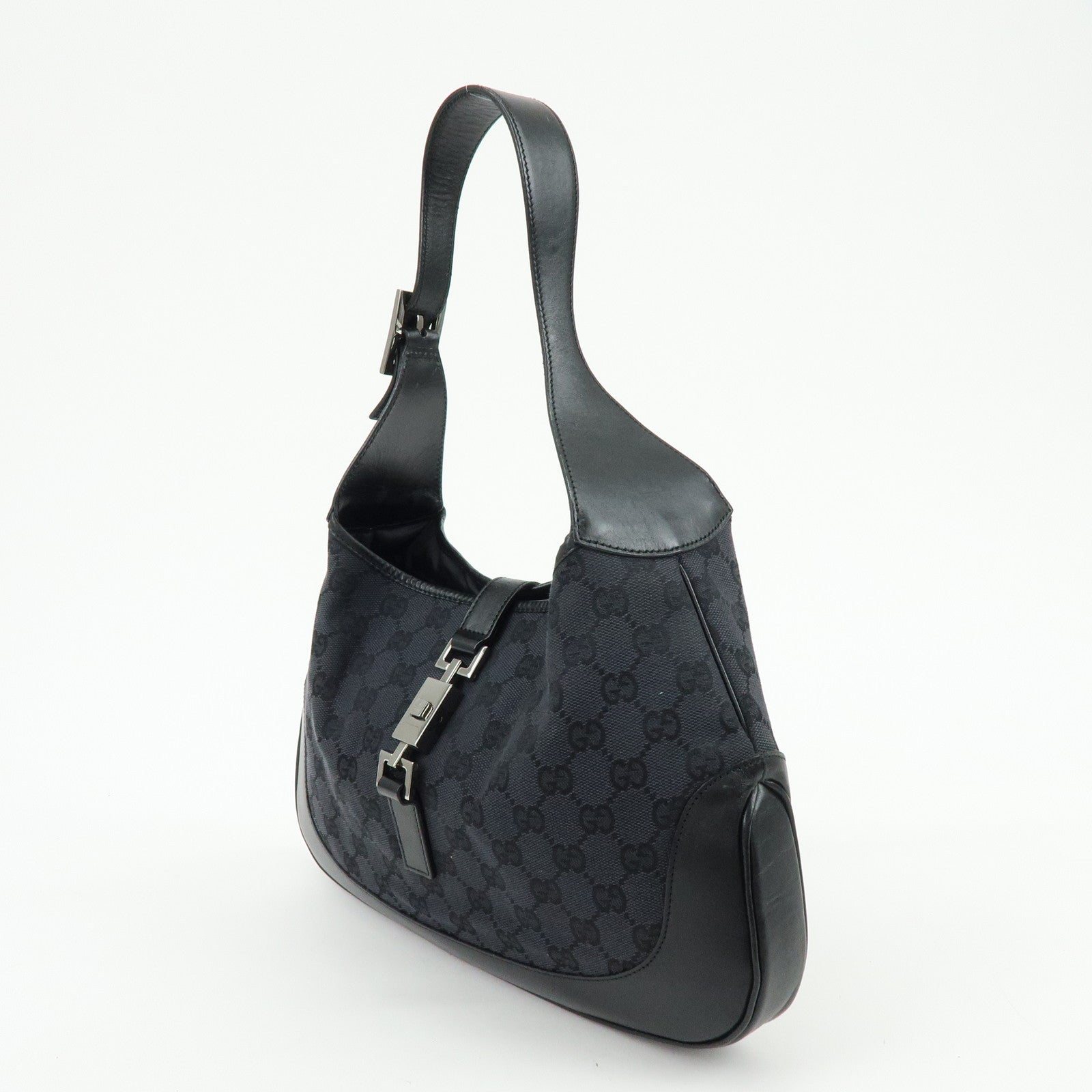 GUCCI Jackie GG Canvas Leather Shoulder Bag Black 001・3306