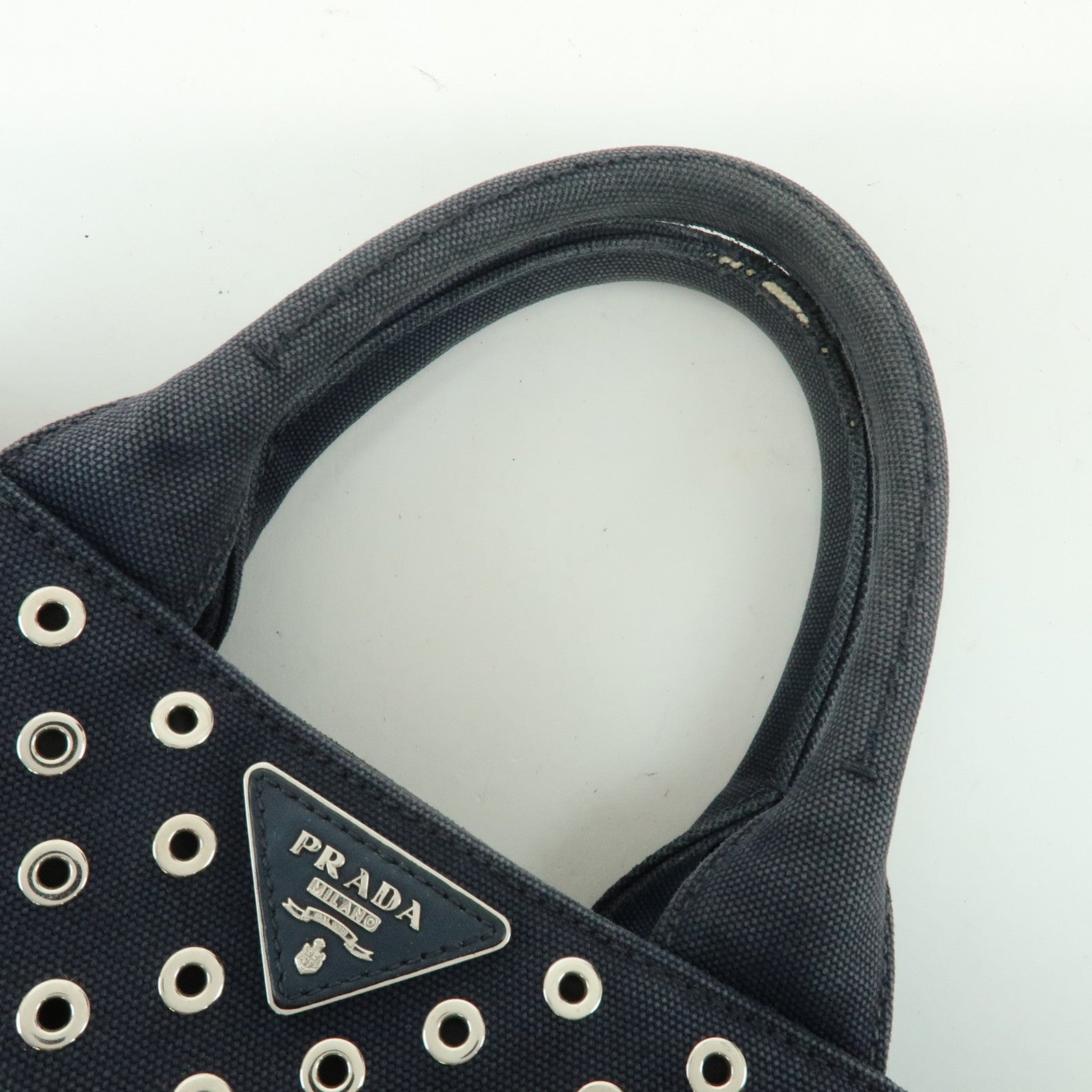 PRADA Canapa Mini Triangle Logo Denim Canvas 2Way Bag Navy 1BG439