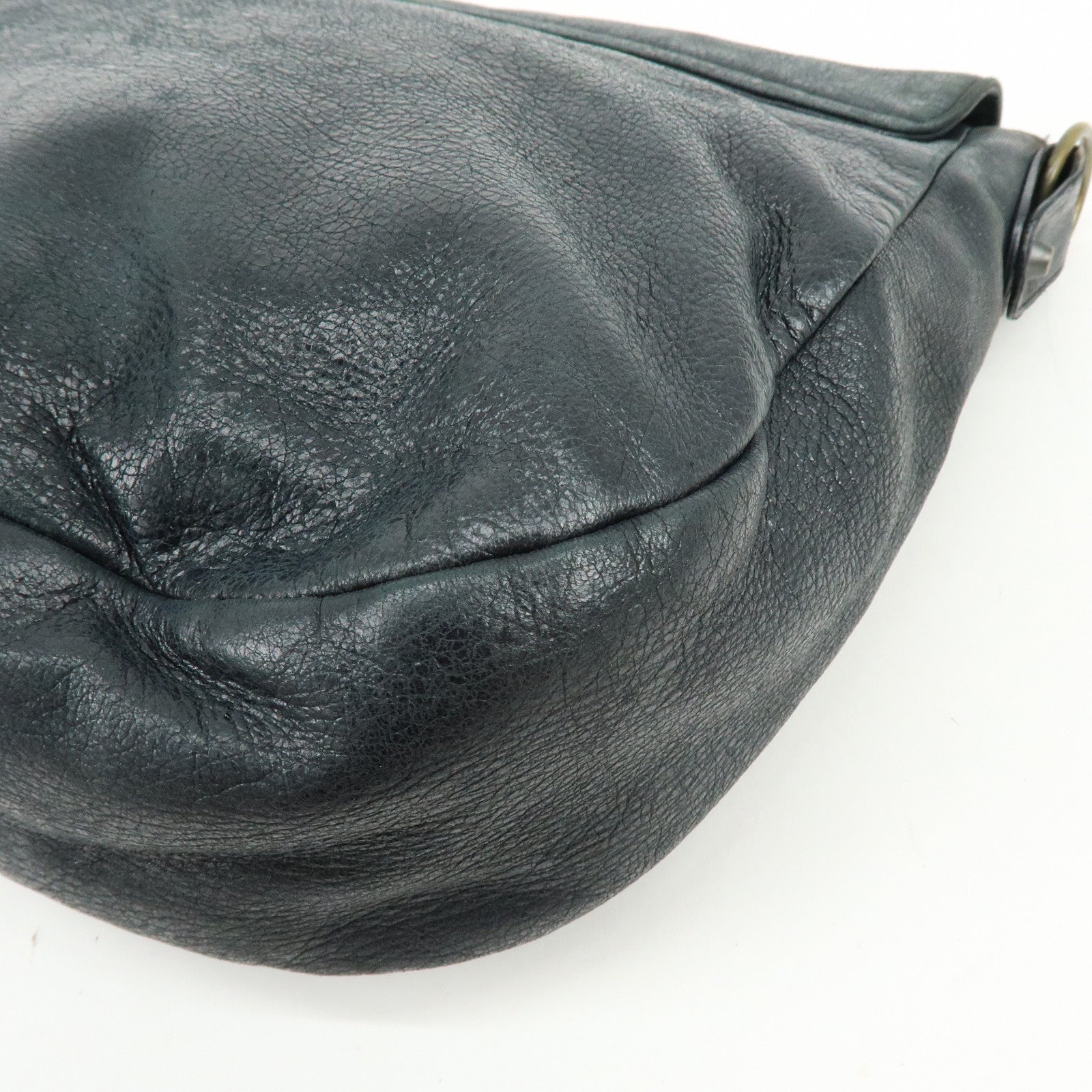 BALENCIAGA THE FOLK Leather Shoulder Bag Black 246432