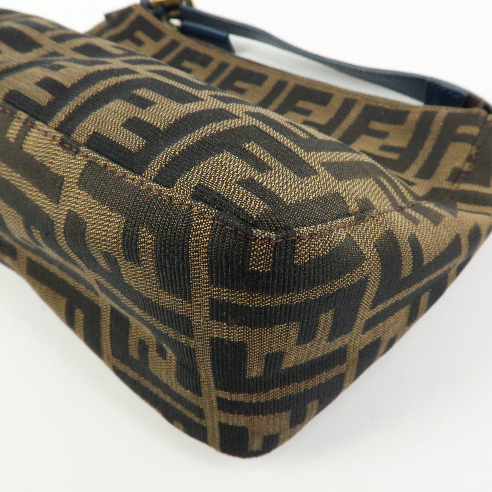 FENDI Zucca Canvas Leather Hand Bag Accessory Pouch Brown Blue 8N0005