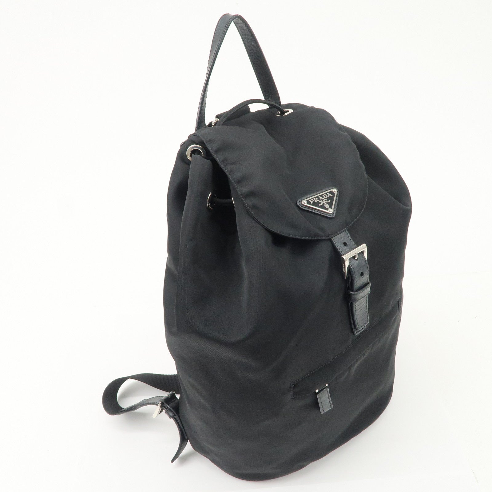 PRADA Triangle Logo Nylon Leather Backpack Ruck Sack Black Used