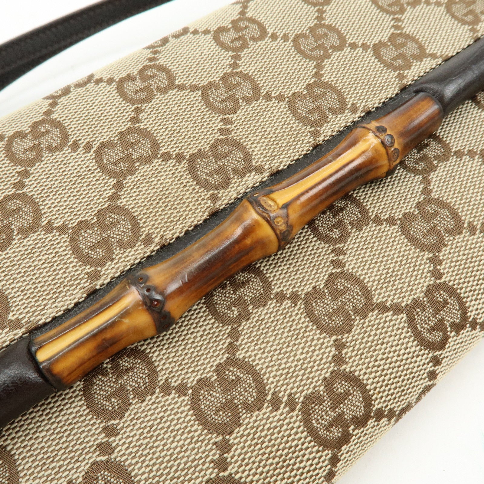 GUCCI Bamboo GG Canvas Leather 2Way Bag Hand Bag Beige Brown 117594