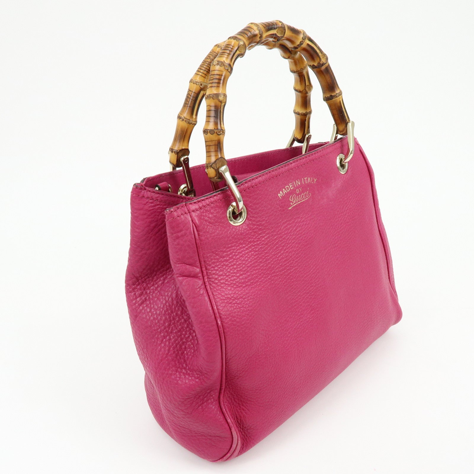 GUCCI Bamboo Shopper Small Leather 2Way Bag Hand Bag Pink 336032
