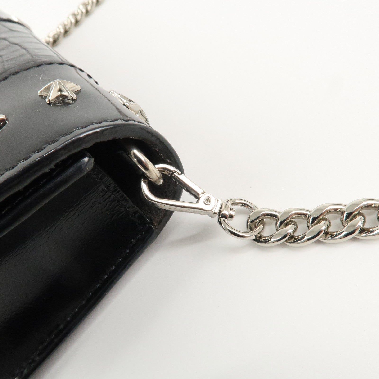 JIMMY CHOO Leather Star Studs Chain Shoulder Bag Crossbody Bag Black Used