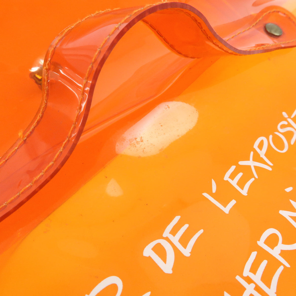 HERMES Vinyl Kelly Clear Hand Bag Transparent Orange