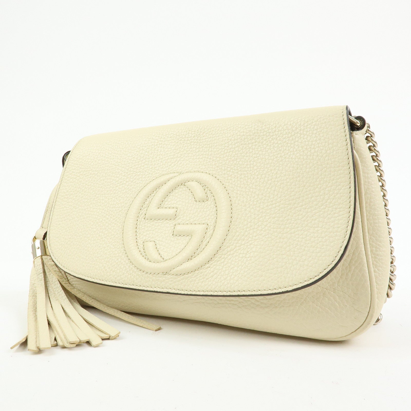 GUCCI SOHO Interlocking G Leather Chain Shoulder Bag White 536224