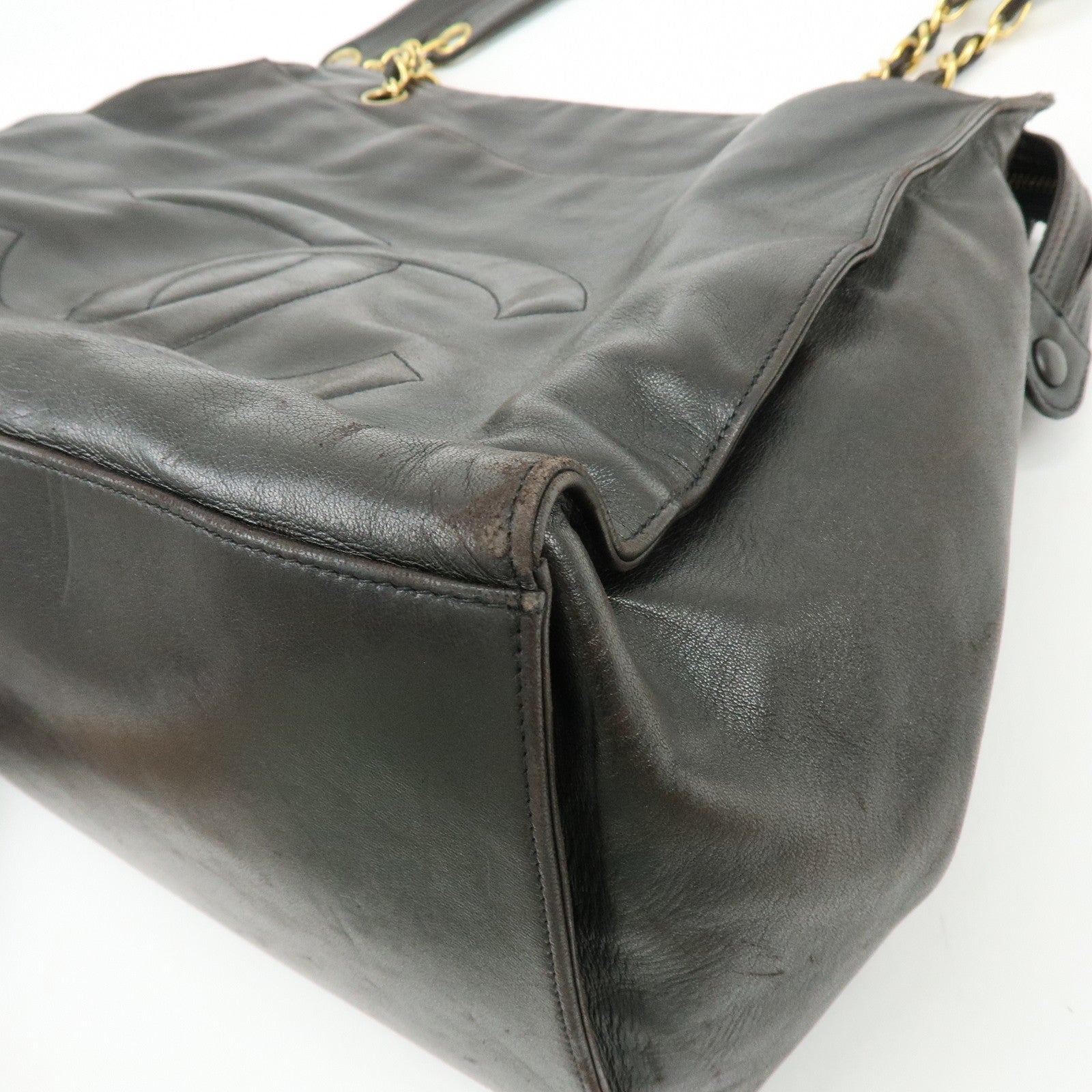 CHANEL COCO Mark Lamb Skin Chain Tote Bag Shoulder Bag Black