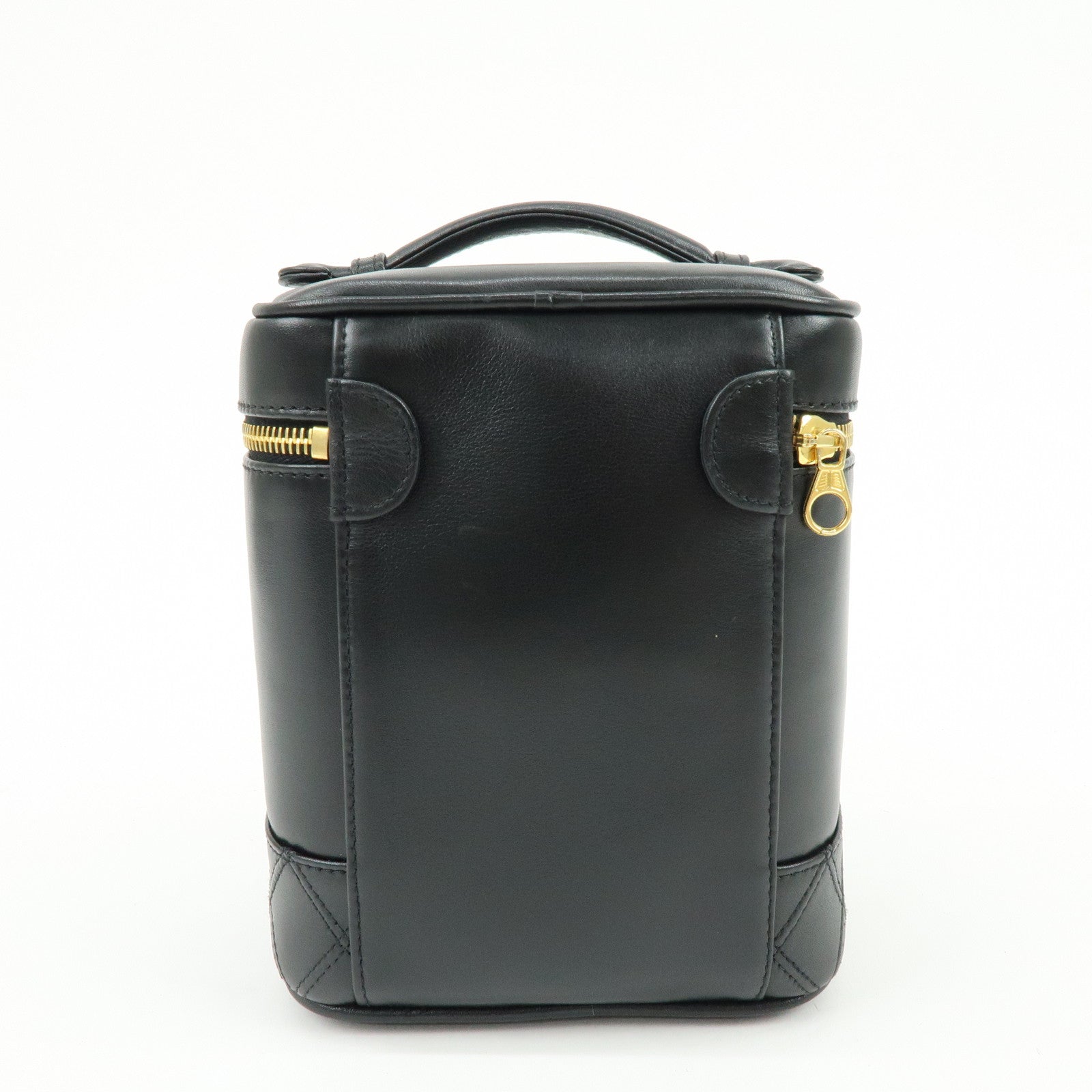 CHANEL Bicolore Lamb Skin Vanity Bag Hand Bag Black A01619
