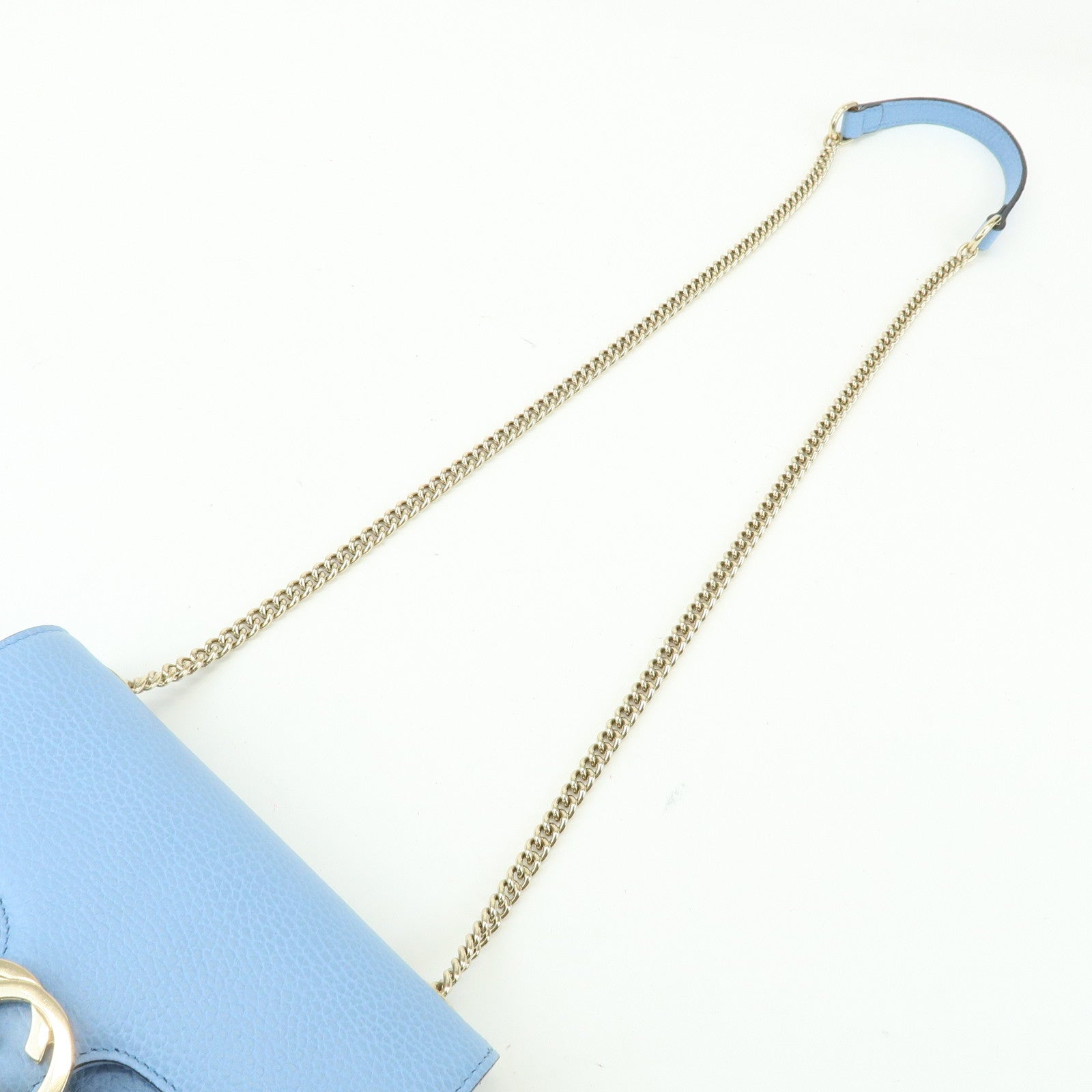 GUCCI Interlocking G Leather Chain Shoulder Bag Light Blue 510304