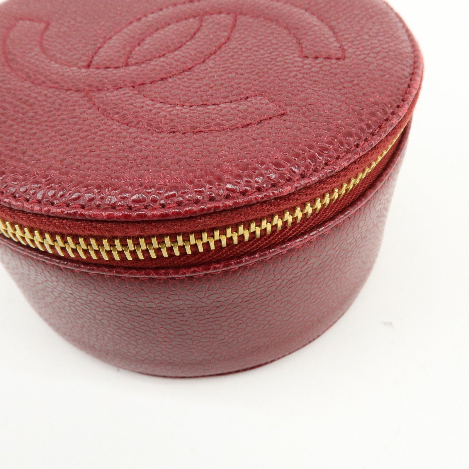 CHANEL COCO Mark Caviarskin Cosmetic Pouch Jewelry Case Bourdeaux Gold