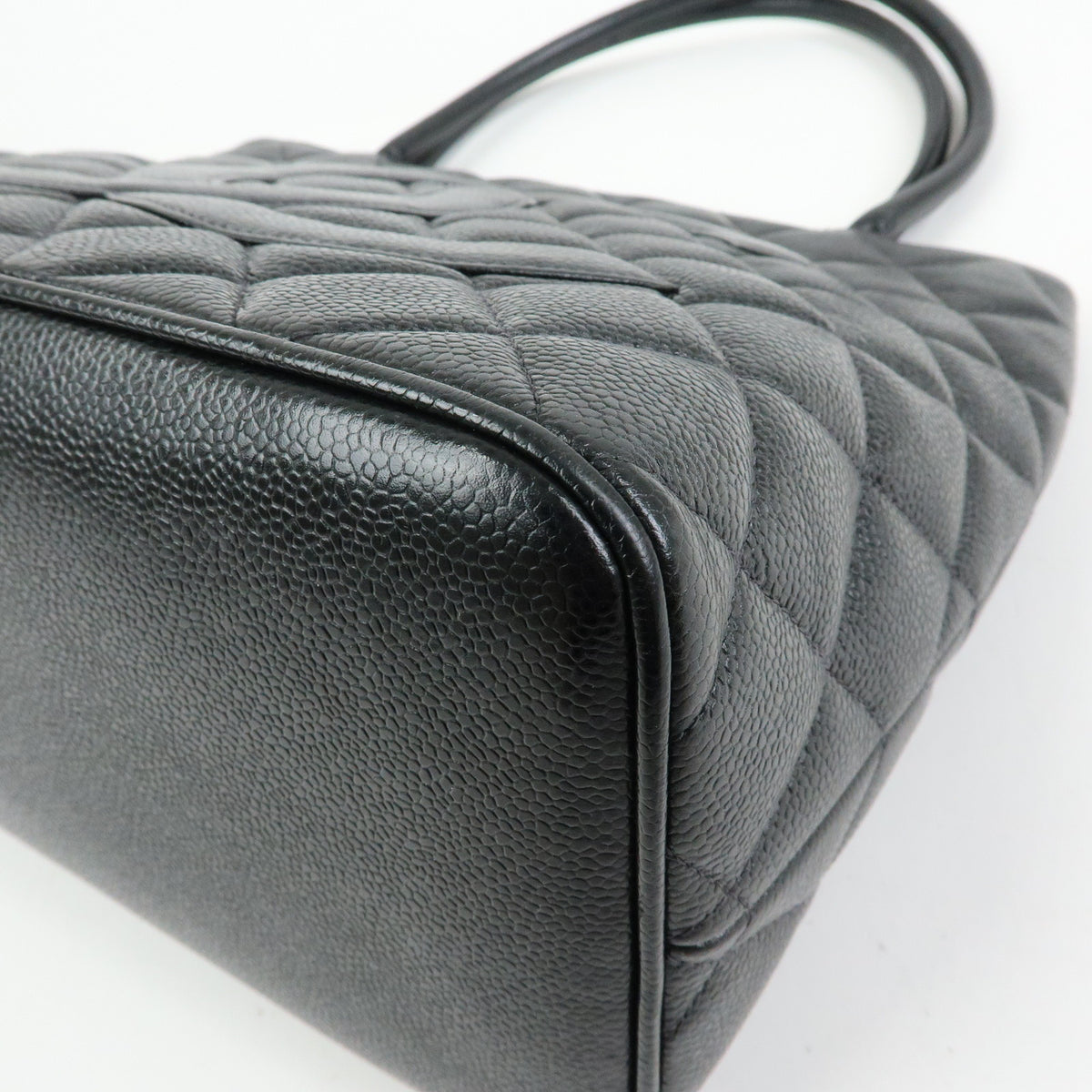 CHANEL Medallion Matelasse COCO Mark Caviarskin Tote Bag Black A01804