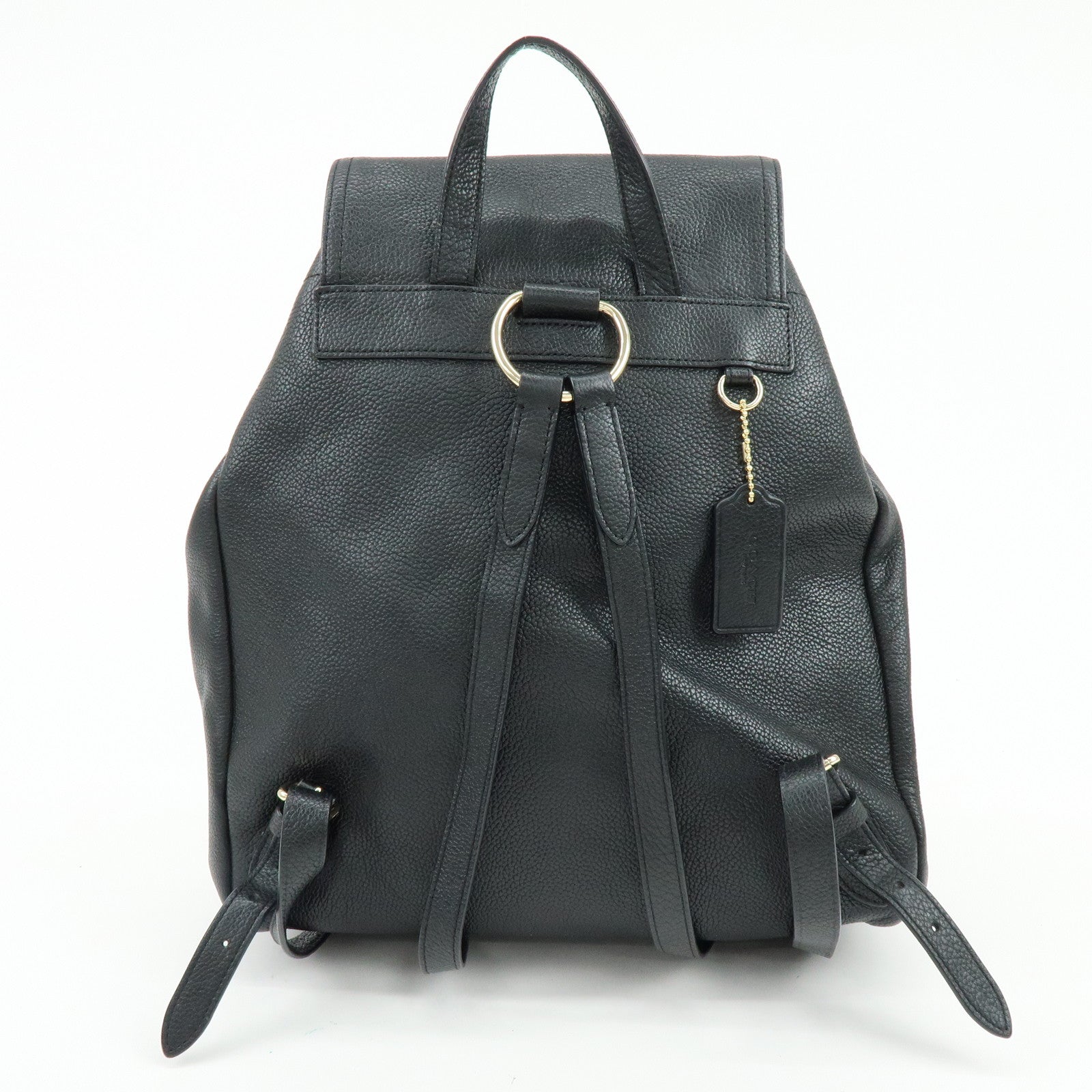 COACH Logo Leather Turn Lock Backpack Rucksack Black