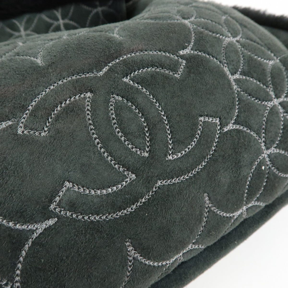 CHANEL Camellia COCO Mark Mouton Suede Chain Shoulder Bag Black