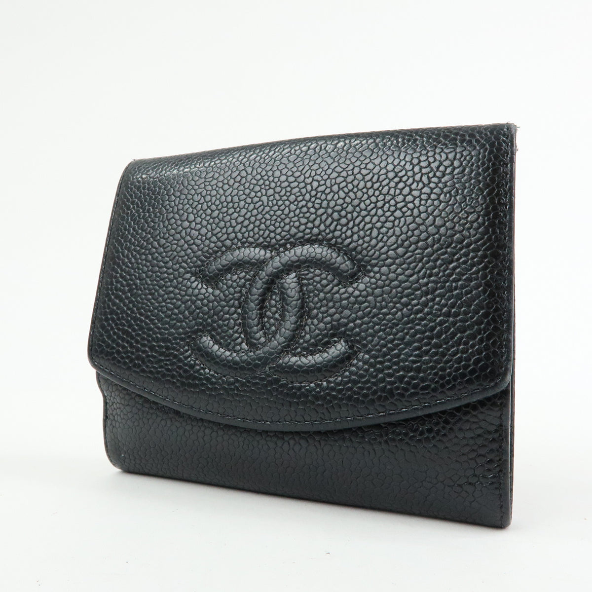 CHANEL COCO Mark Caviarskin Compact W Hook Wallet Black