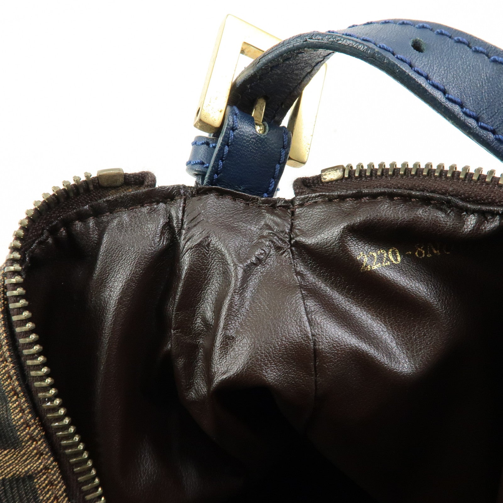 FENDI Zucca Canvas Leather Hand Bag Accessory Pouch Brown Blue 8N0005