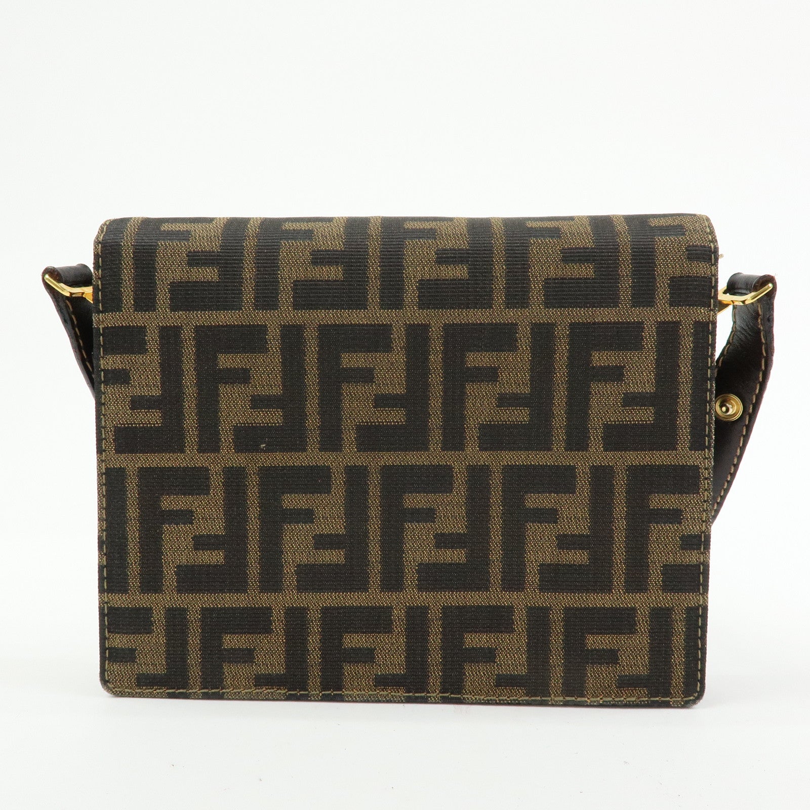 FENDI ZUCCA Jacquard Canvas Leather Shoulder Bag Brown Black