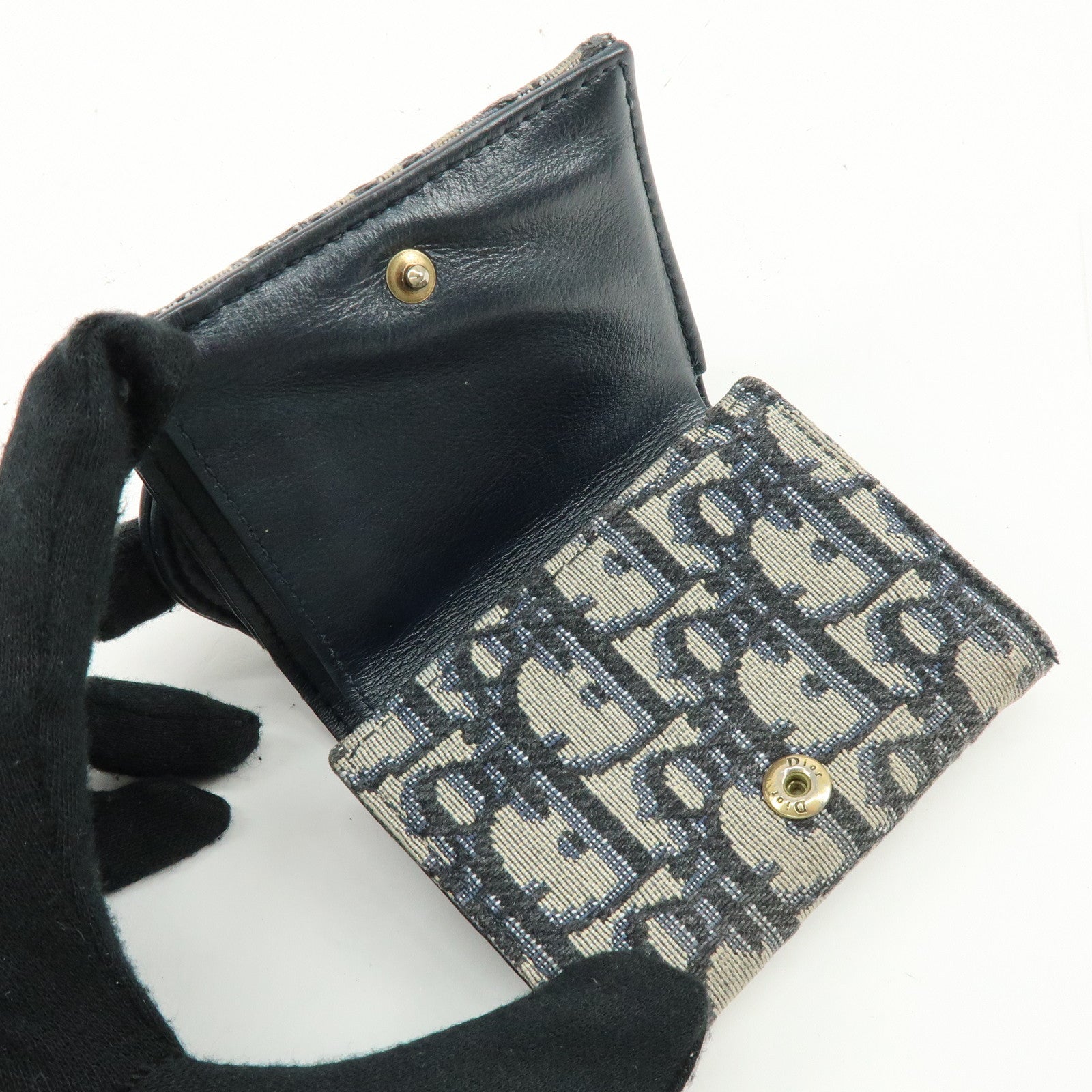 Christian Dior Saddle Oblique Jaquard Leather Tri-fold Wallet Navy