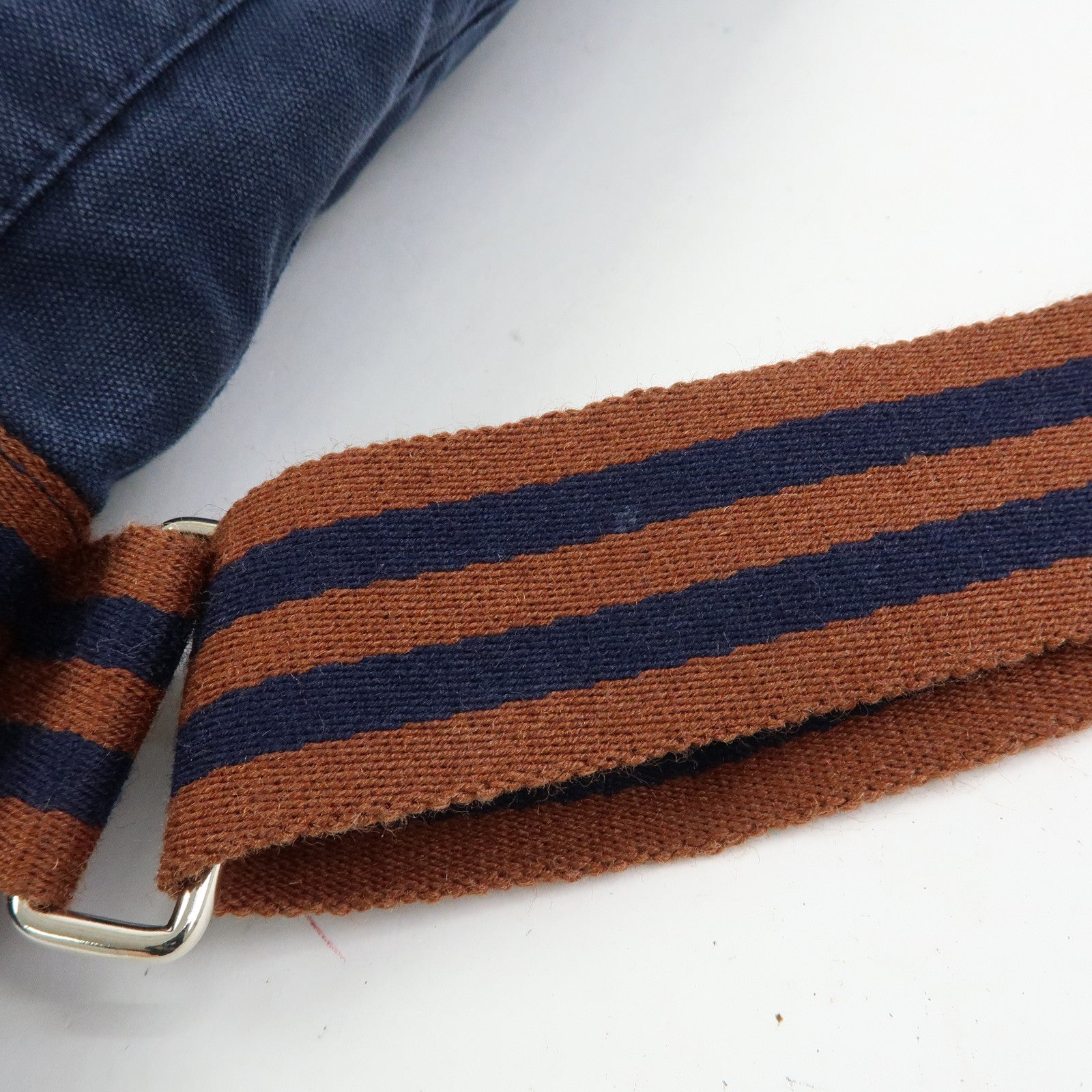 HERMES Besace MM Fourre Tout Canvas Shoulder Crossbody Bag Navy Brown