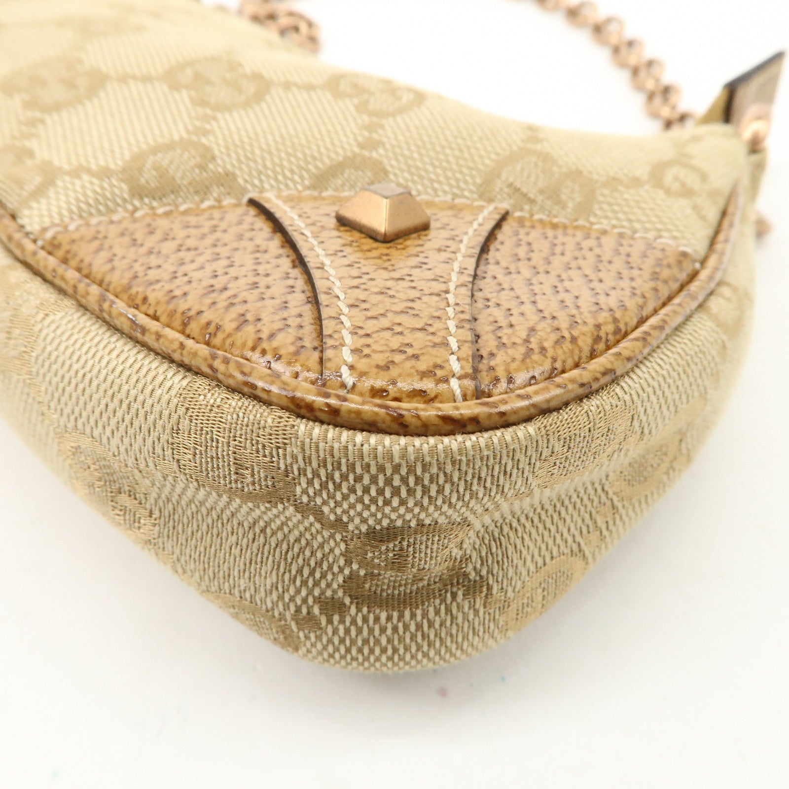 GUCCI GG Canvas Leather Chain Hand Bag Pouch Beige Brown 120940 Used