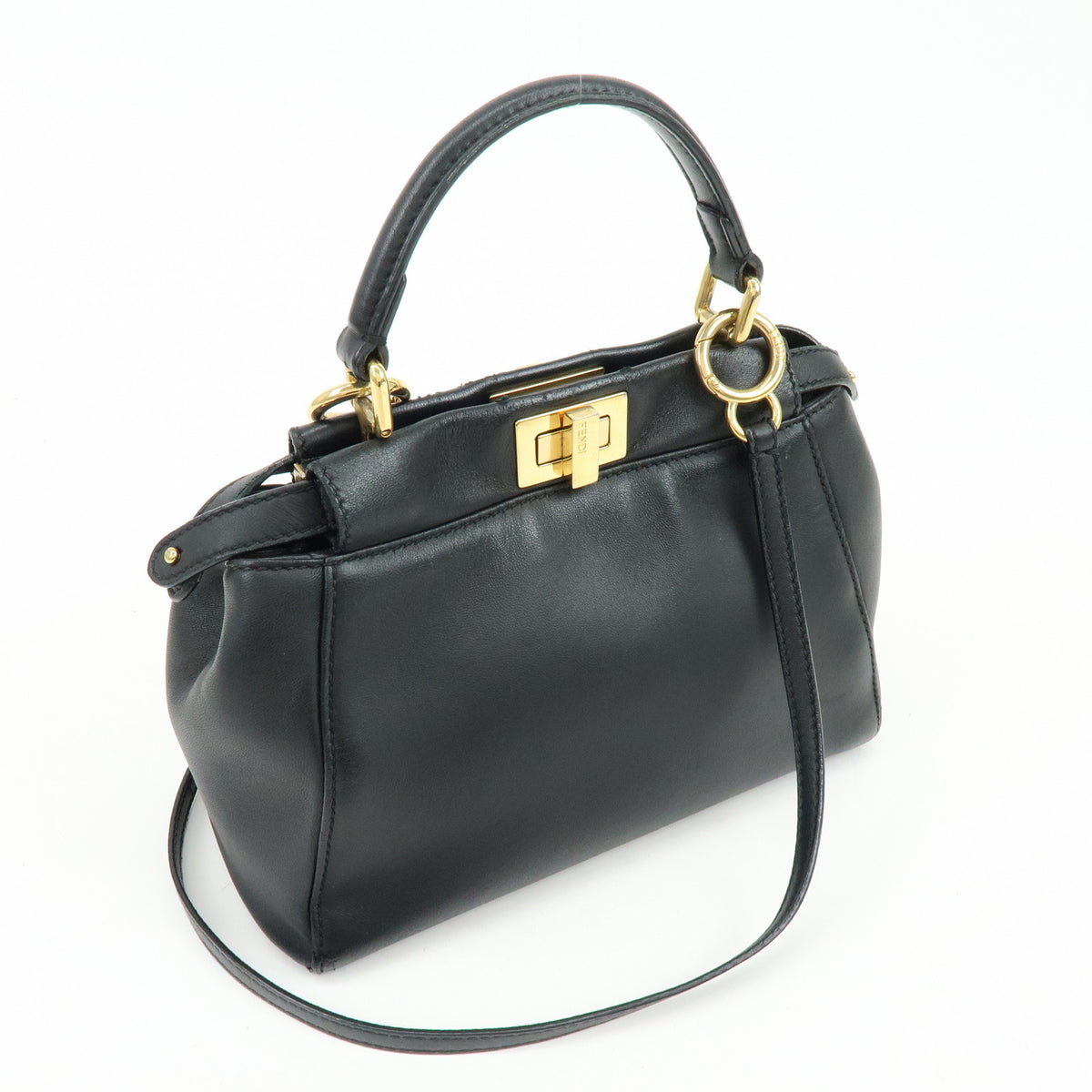 FENDI Peekaboo Mini Leather 2Way Shoulder Bag Hand Bag Black 8BN244