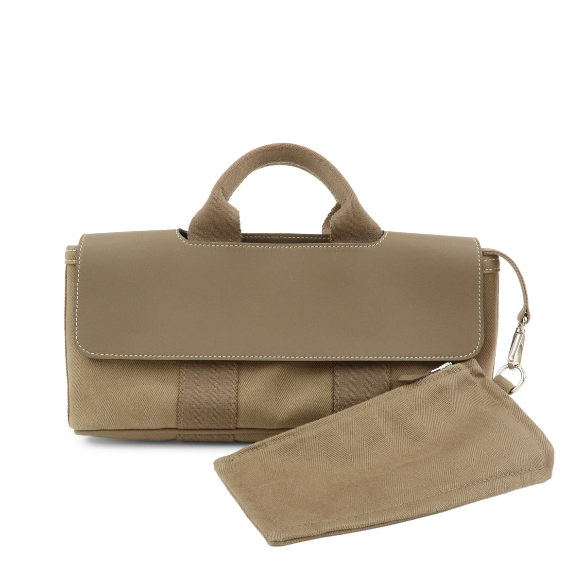 HERMES Valparaiso Long PM Calf Skin Tote Bag Hand Bag Etoupe