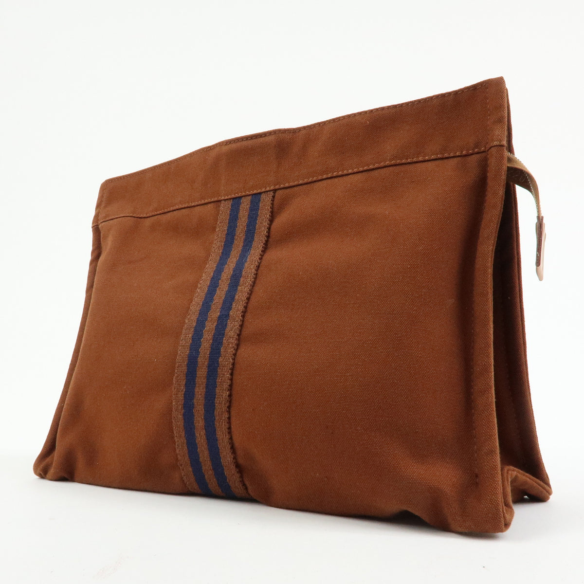 HERMES Fourre Tout Canvas Pouch Clutch Bag Maron Brown